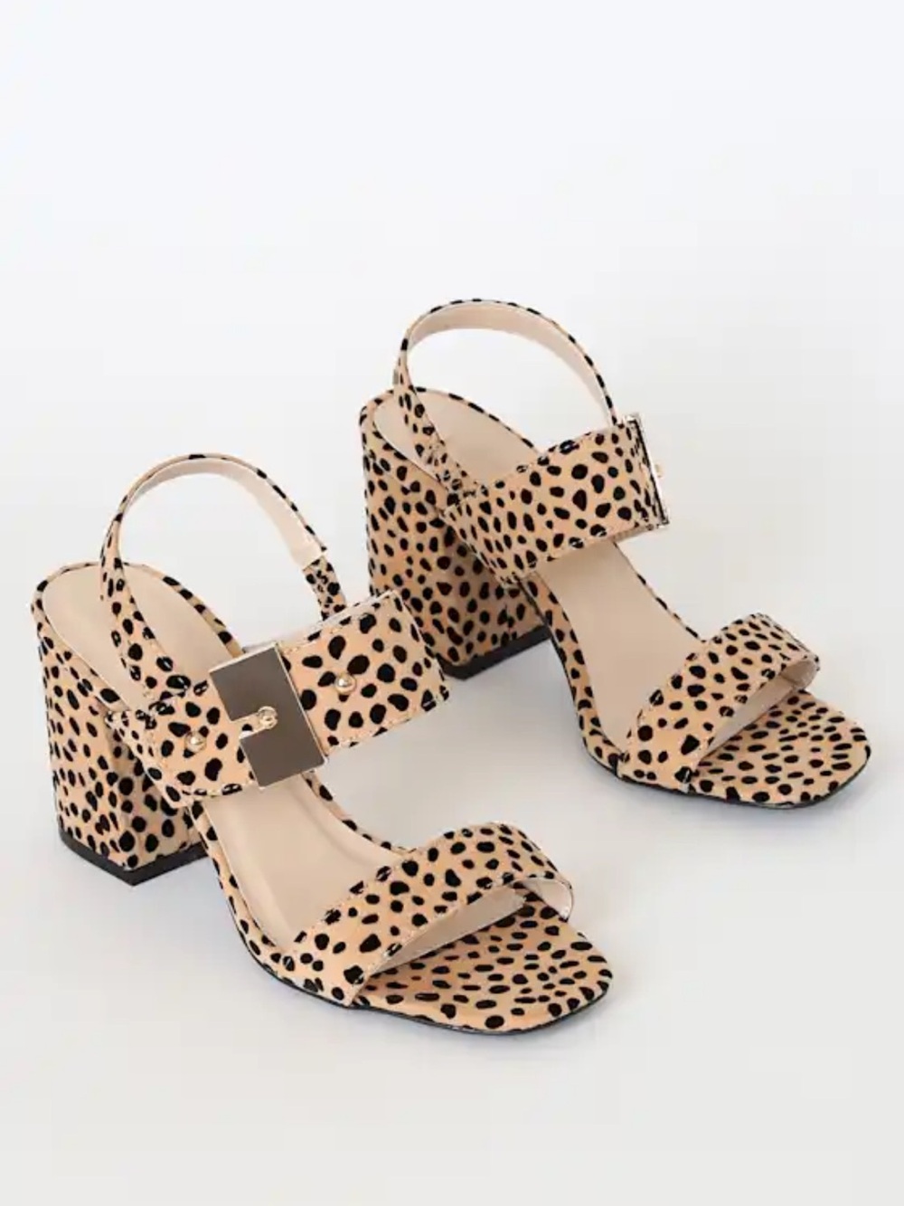 Tan & Black Leopard Print Suede Block Heels - Picture 1 of 16